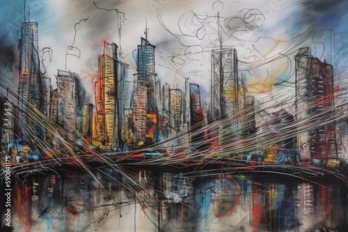 New York abstrakcja kolorowa grafika surrealizm Generative AI