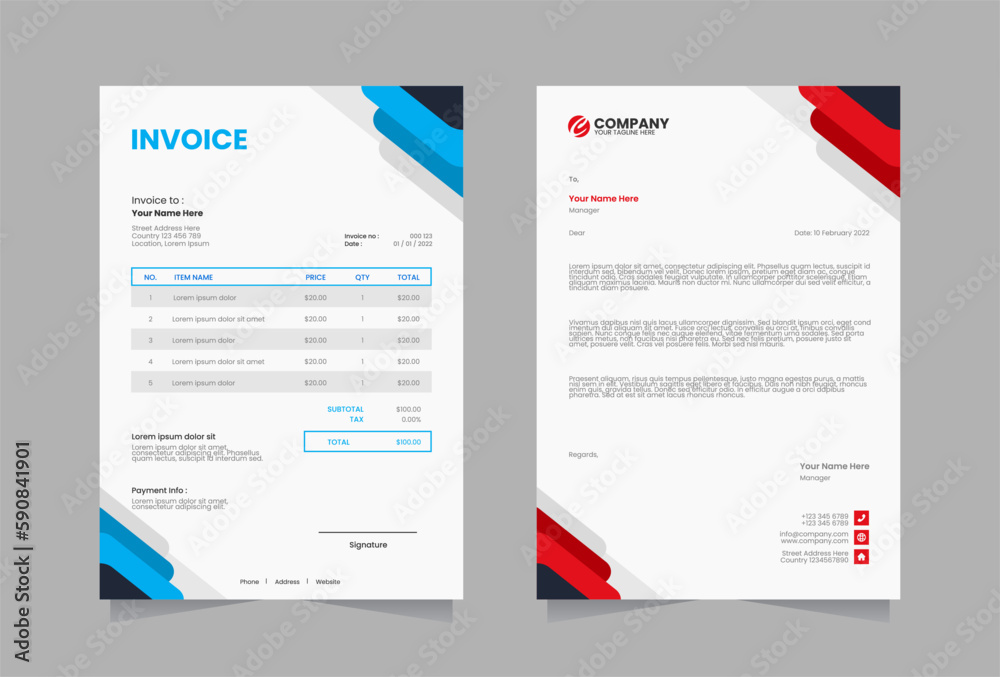 Letterhead and invoice vector template