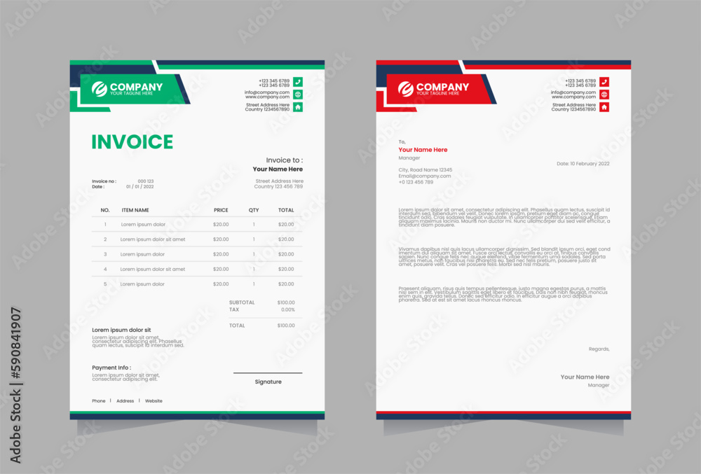 Letterhead and invoice vector template