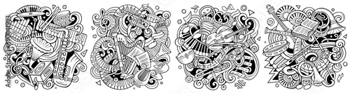classical music cartoon vector doodle designs set