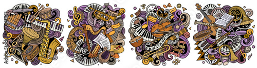 classical music cartoon vector doodle designs set