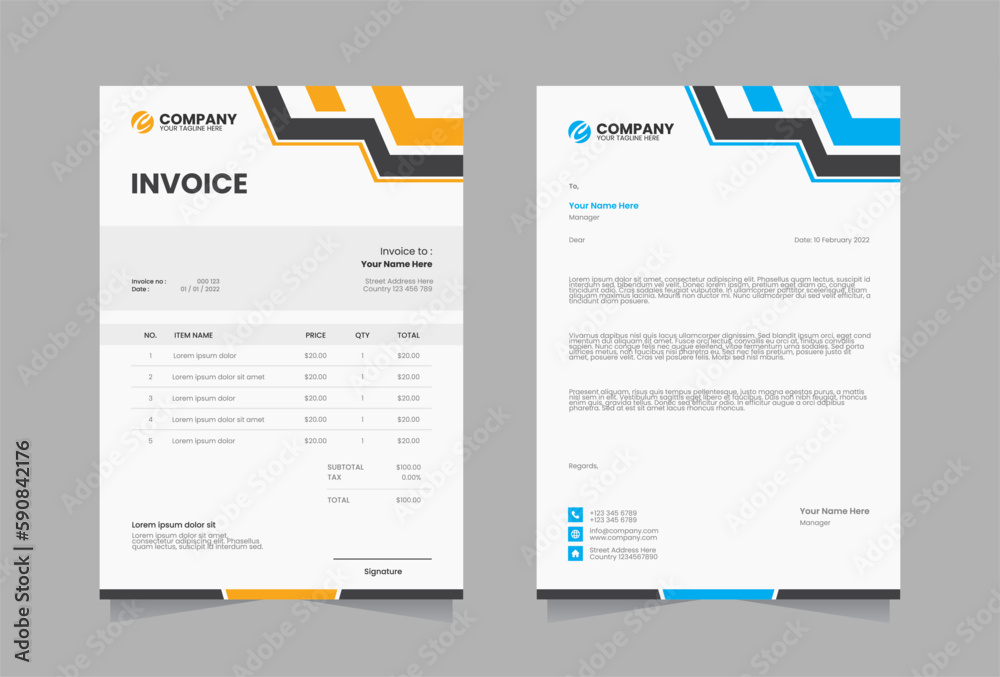Obraz premium Letterhead and invoice vector template
