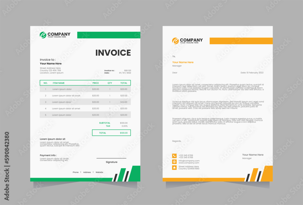 Letterhead and invoice vector template Letterhead and invoice vector template