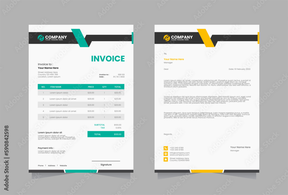 Letterhead and invoice vector template