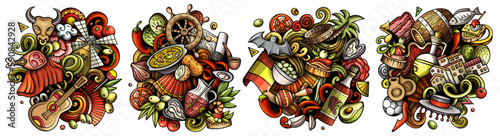 Spain cartoon vector doodle designs set.