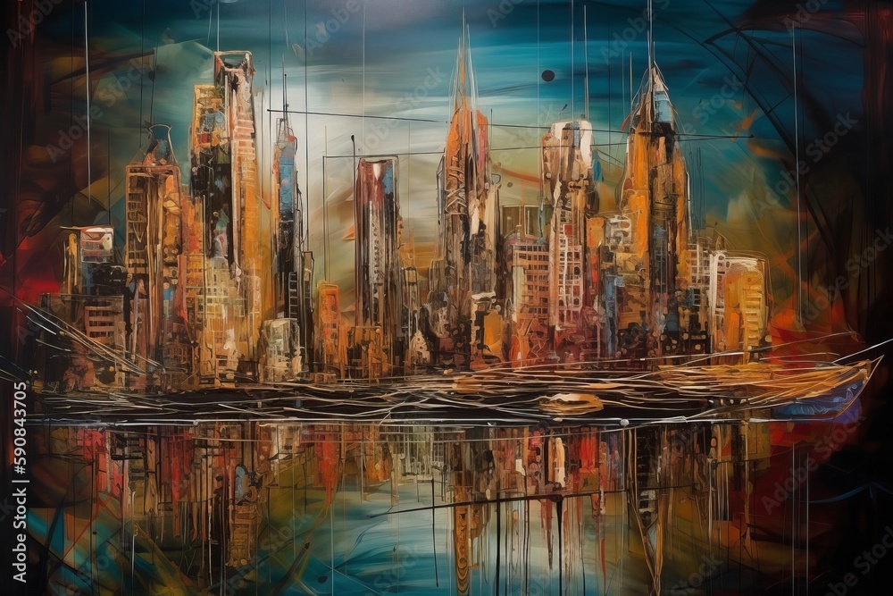 New York abstrakcja kolorowa grafika surrealizm Generative AI - obrazy, fototapety, plakaty 