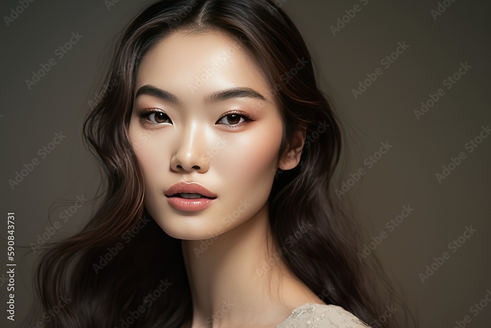 Asian girl with natural makeup and delicate features (Ai generated) Asian girl with natural makeup and delicate features (Ai generated)