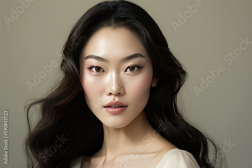 Young Asian female with a confident gaze and radiant smile (Ai generated)
