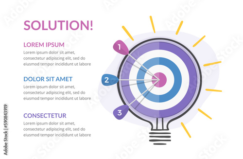 Solution concept with target with 3 arrows and handdrawn bulb around it, vector eps10 illustration