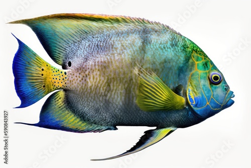 colorful fish swimming in a clear blue ocean against a white background. Generative AI