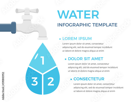 Infographic template with faucet and water drop divided on three elements, water infographics, vector eps10 illustration