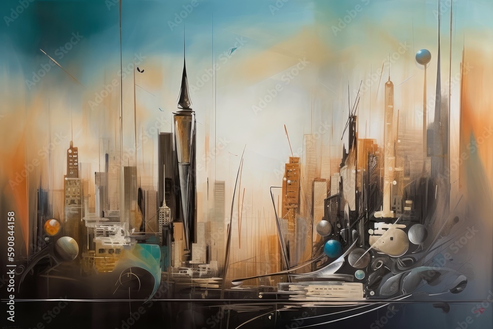 New York abstrakcja kolorowa grafika surrealizm Generative AI - obrazy, fototapety, plakaty 