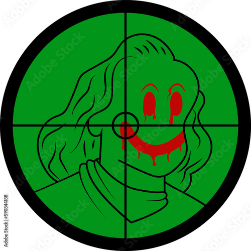 Anarchist at gunpoint. Cartoon icon concept