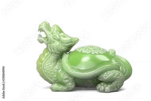 a Jade statue of a turtle on a white background，finely detailed features. 3D illustration.