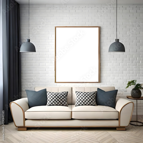modern living room with mockup frame