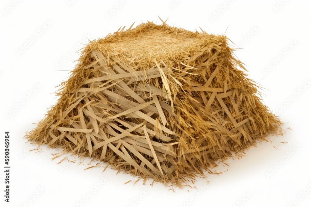 Stack of Hay Sitting on a Clean White Surfac. Generative AI