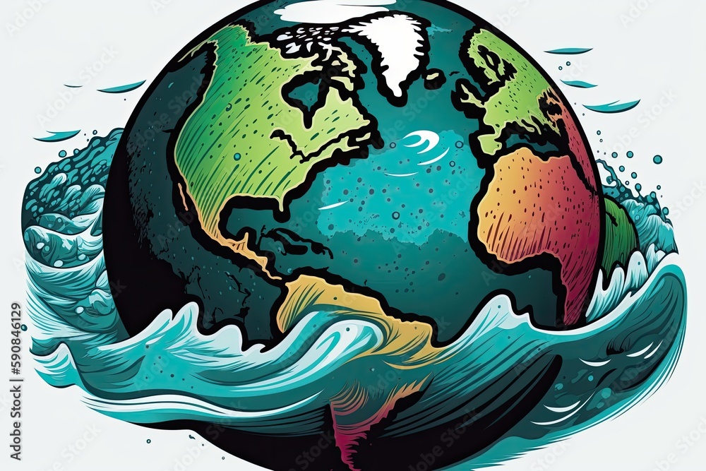 the Earth with blue water surrounding it. Generative AI