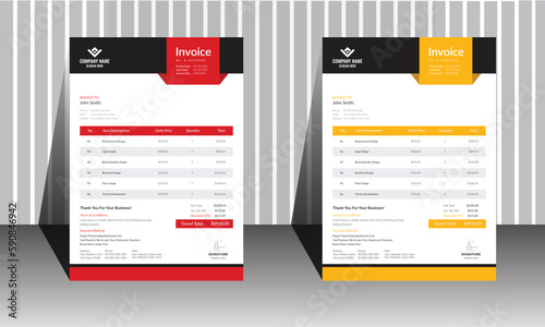 Simple Corporate Business Invoice design template vector illustration bill form price invoice. Creative invoice template vector. business stationery design payment agreement design template