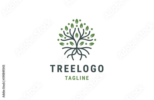 Nature tree line logo icon design template flat vector