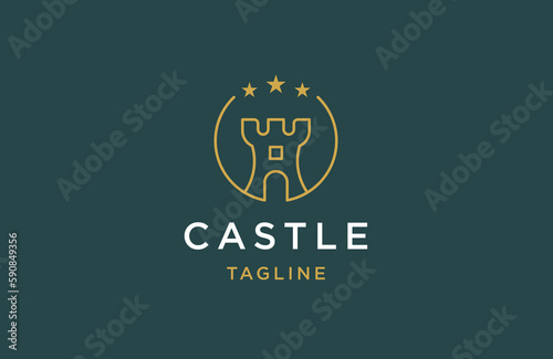 Castle line logo icon design template flat vector