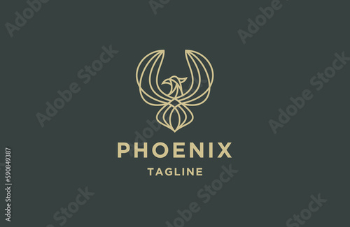 Phoenix line logo design template flat vector