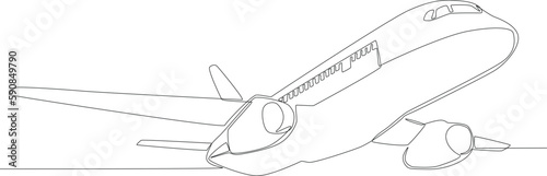 Front view of a plane taking off. Pilot and plane one-line drawing