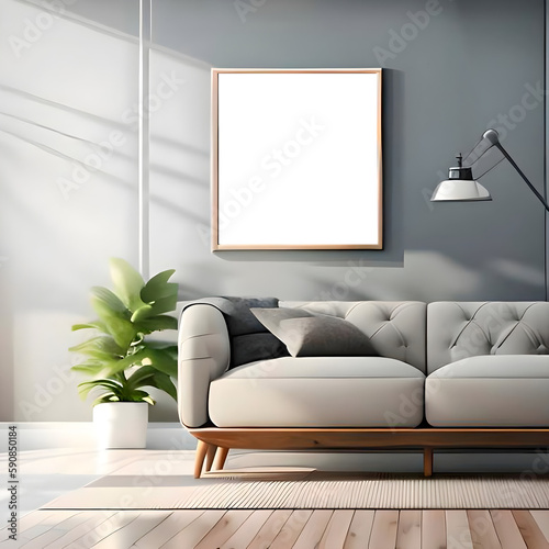 modern living room with mockup frame