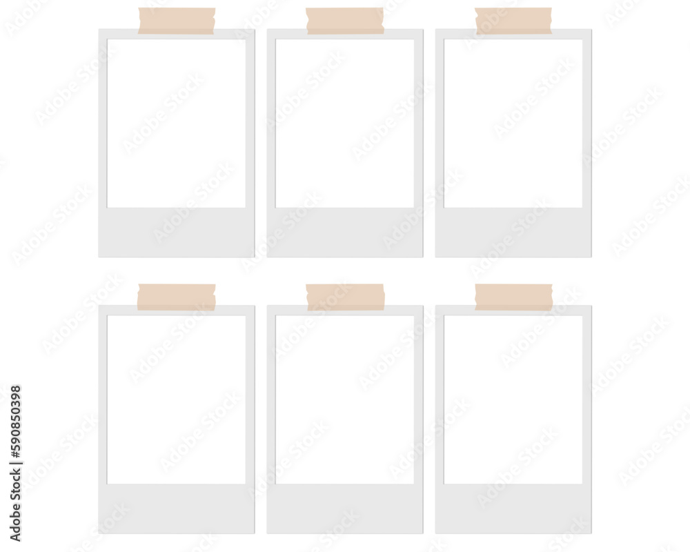 Set of Isolated Polaroid Photo Frames with Tape