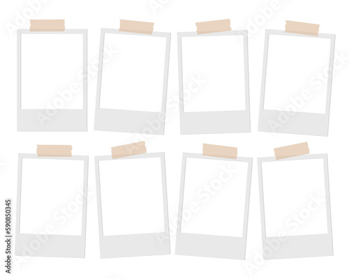 Set of Isolated Polaroid Photo Frames with Tape