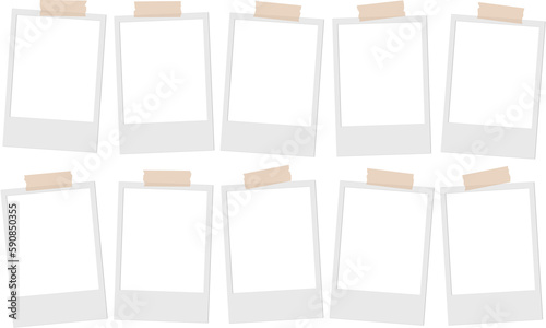 Set of Isolated Polaroid Photo Frames with Tape