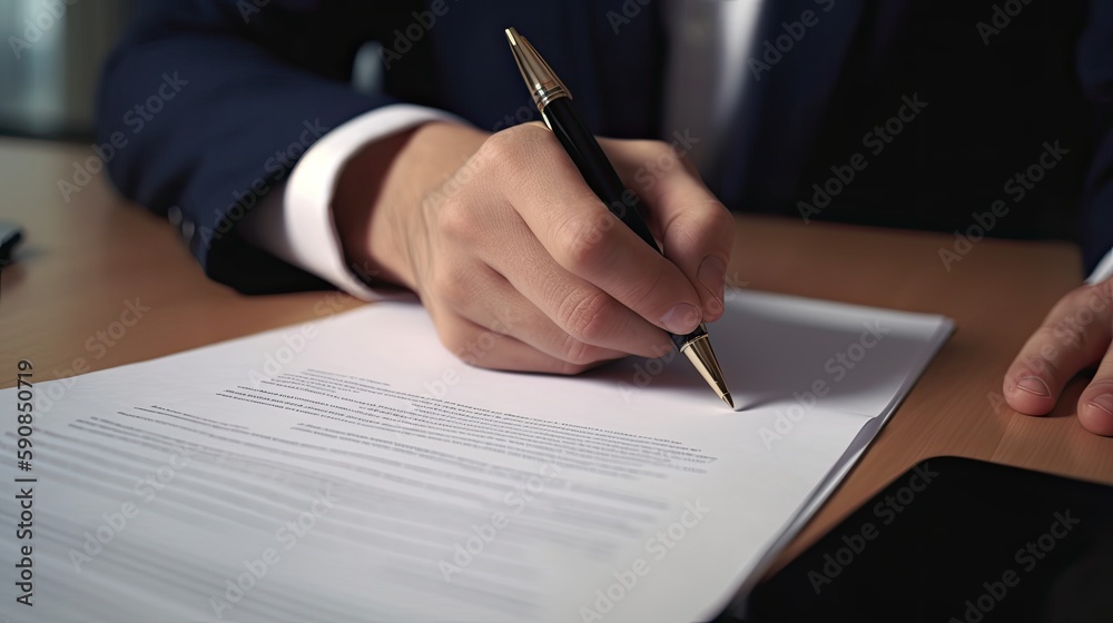 Man signing an official document. Generative AI Man signing an official document. Generative AI