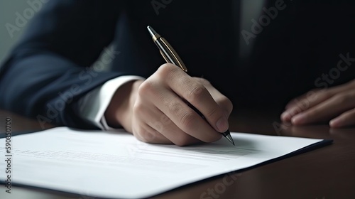 Man signing an official document. Generative AI