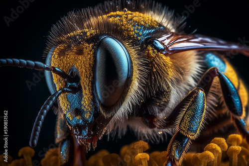 Delicate beauty of a diligent bee. Generative AI © nadunprabodana