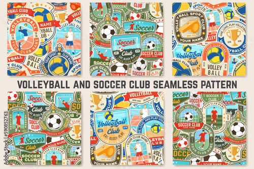Ice Hockey and Soccer, football club seamless pattern. Vector. For football club background with ce hockey, soccer, football player, goalkeeper and gate silhouettes. Concept for soccer sport pattern