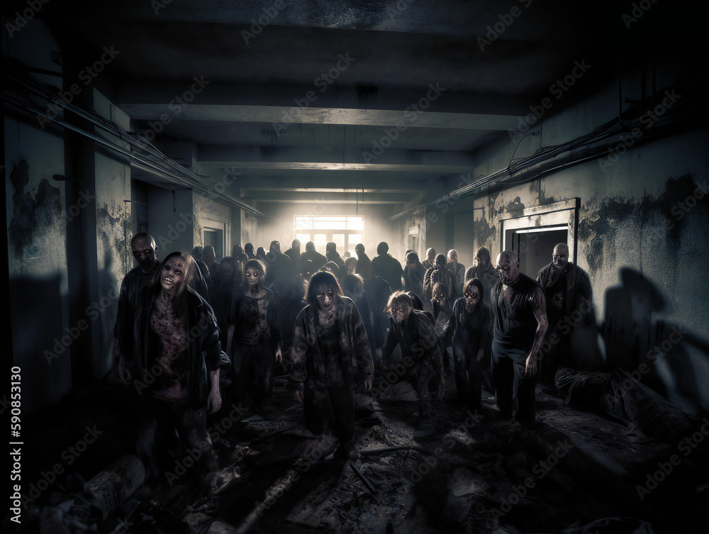 Night of the Living Dead: Zombie Horde Approaching in Abandoned City, Generative AI
Night of the Living Dead: Zombie Horde Approaching in Abandoned City, Generative AI