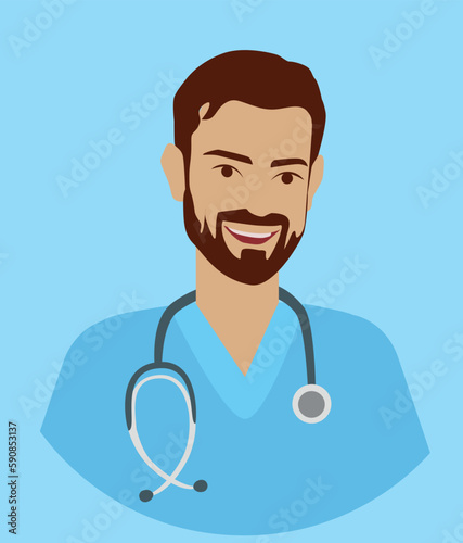 Doctor icon medicine vector. Image of a doctor with a stethoscope. Illustration Medic doctor avatar in flat style.