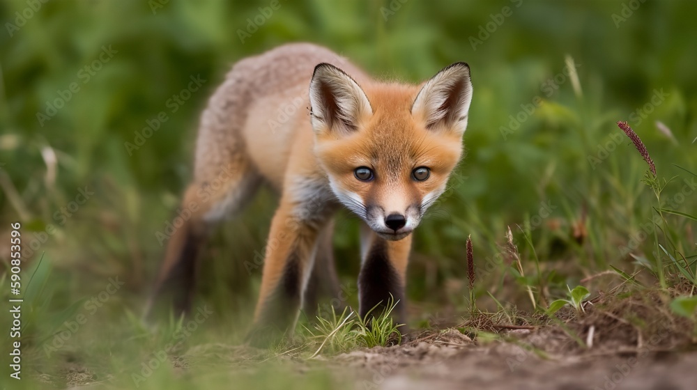 Curious Red Fox Pup at Play