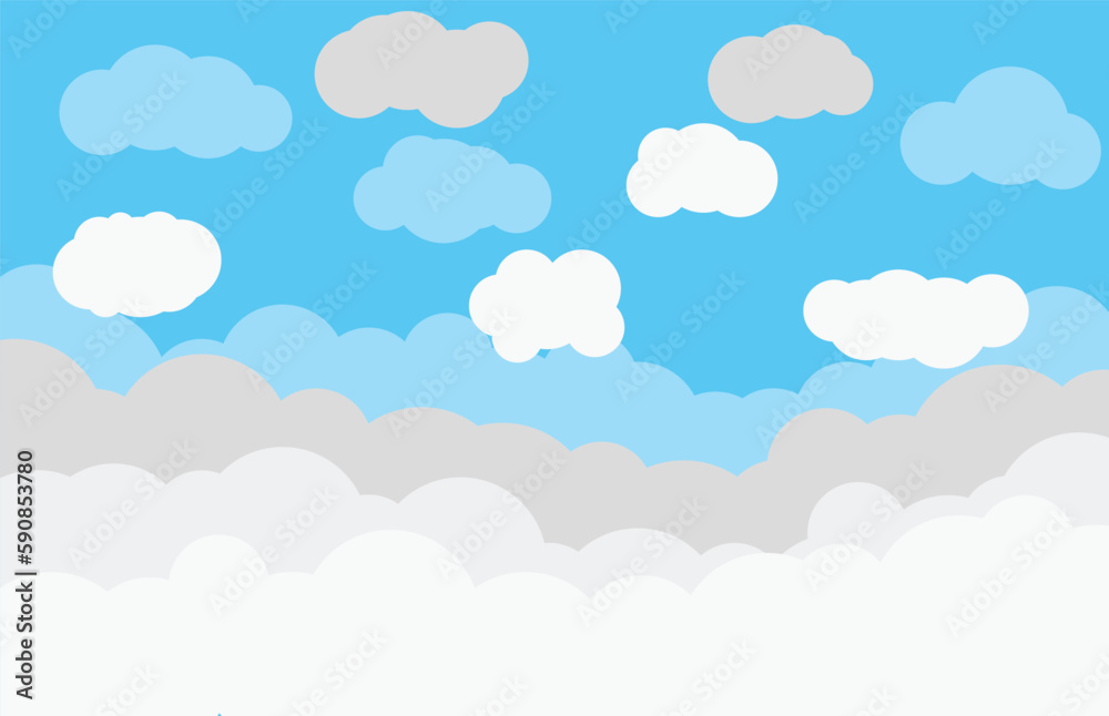 White, gray clouds on blue background. Sky in the clouds. Vector