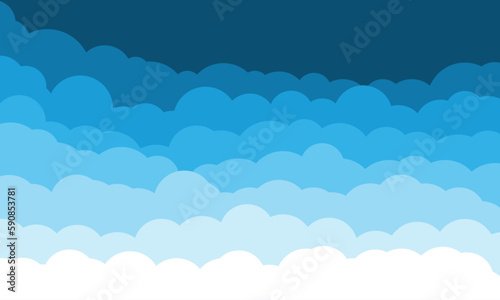 Cloudy sky. Clouds in tangles are multi-tiered on blue background. Vector illustration