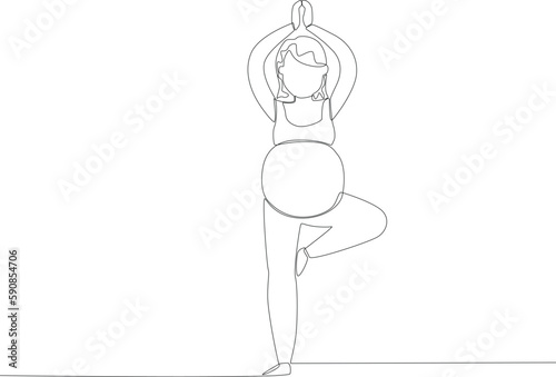 A woman doing yoga before the birth of her baby. Pregnant and breastfeeding one-line drawing