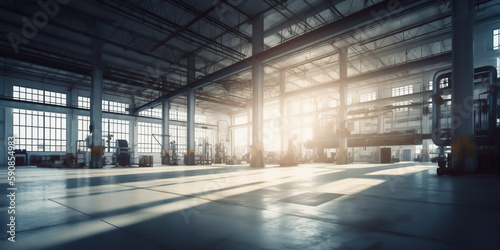 The interior of a modern industrial factory  showing the automated machinery and advanced technology used in production. generative ai