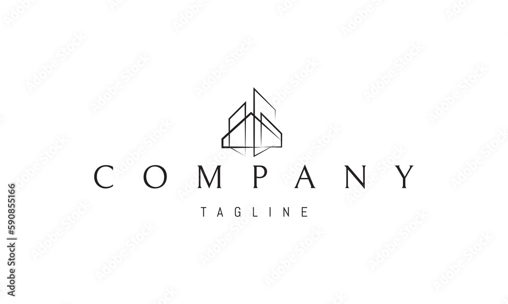 Vector logo on which an abstract image of a modern house in a linear style. Vector logo on which an abstract image of a modern house in a linear style.