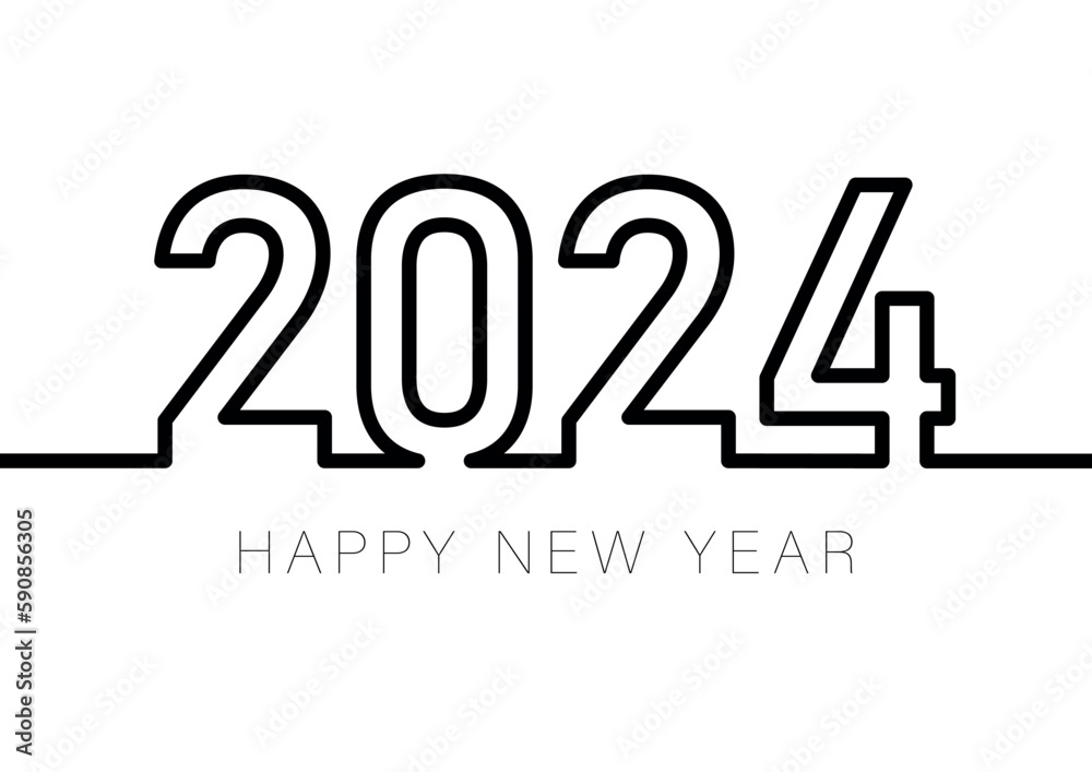 Happy new year 2024 vector illustration. Minimalistic design, trendy