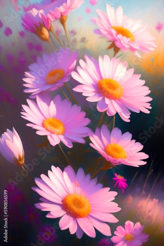 A closeup painting of pink flowers