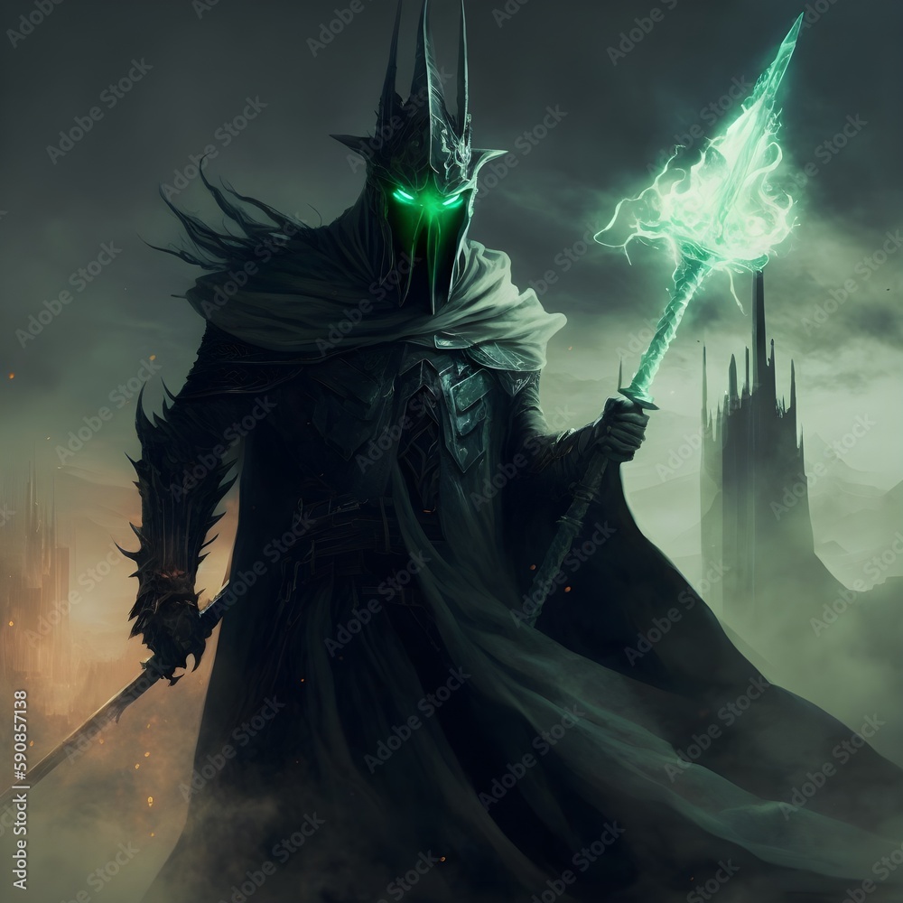 Witch king of angmar holding big speared mace minas an nazgul in