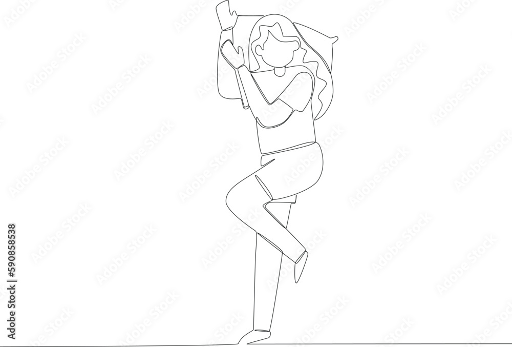 A woman rests comfortably at noon. Sleep one-line drawing