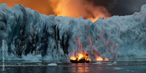 Incendio en el Ártico, incendio bloque de hielo, los bloques de hielo derritiéndose, creado con IA generativa