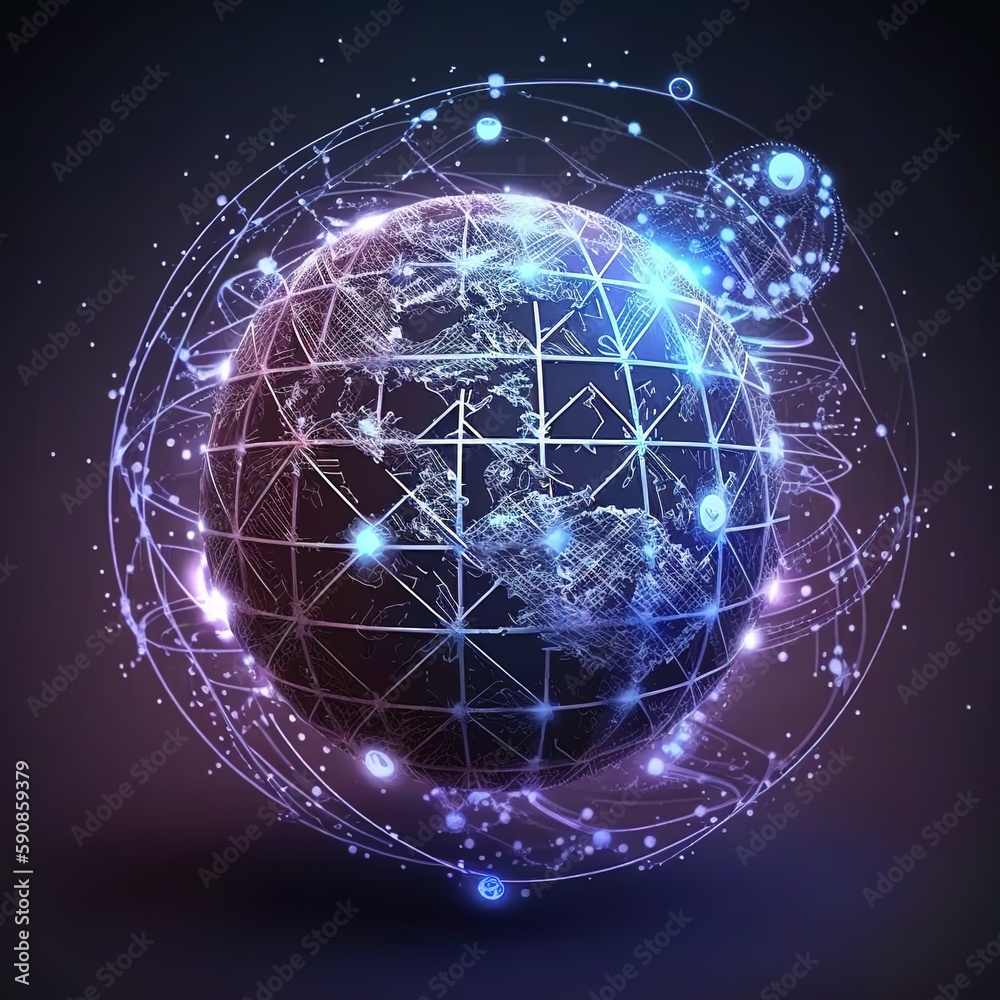 Connection lines around Earth globe, futuristic technology theme background with circles and lines. Concept of internet, social media, traveling or logistics, generative ai Connection lines around Earth globe, futuristic technology theme background with circles and lines. Concept of internet, social media, traveling or logistics, generative ai