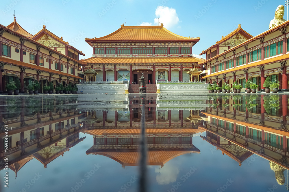 Bangkok,Thailand-February 14,2023 ;Beautiful Wat Fo Guang Shan in Thailand. Bangkok,Thailand-February 14,2023 ;Beautiful Wat Fo Guang Shan in Thailand.