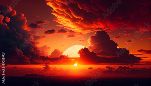 Fiery orange sunset Fantastic dramatic sky background Ai generated image